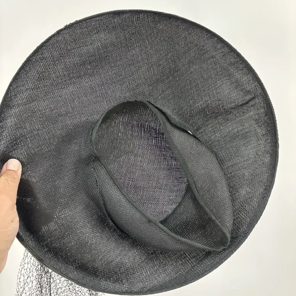 Vtg Black Tilt Fascinator Hat Birdcage Veil Cocktail Church Derby Wedding